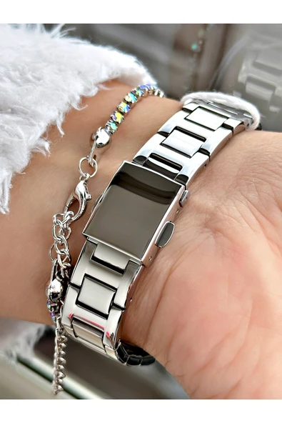 Ferrucci Gümüş Renk Kare Taşlı Model Roma Rakamlı Çelik Kordon Kadın Kol Saati + BİLEKLİK - Resim 3