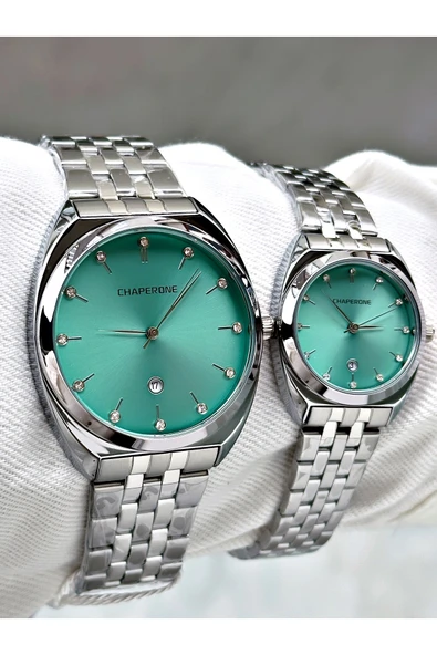 Chaperone Gümüş Renk Bay Çift Sevgili Kol Saati Orijinal Garantili + BİLEKLİK By REWARD - Resim 2
