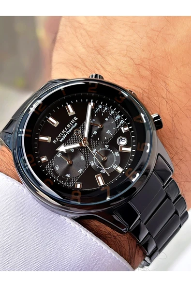 Navimarine Siyah Renk Fonksiyonlu Çelik Kordon Erkek Kol Saati Bileklik Hediyeli ürün görseli 1