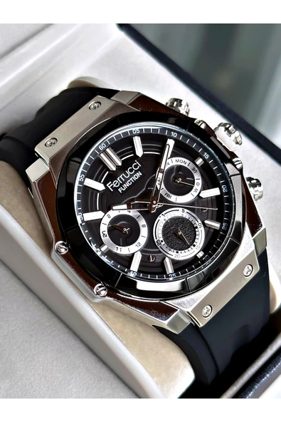 Ferrucci Siyah Silikon Kordon Fonksiyonlu Spor Garantili Erkek Kol Saati + BİLEKLİK ürün görseli 1