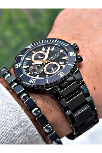 Ferrucci Siyah Renk Fonksiyonlar Aktif  Çelik Kordon Erkek Kol Saati + BİLEKLİK HEDİYELİ - Resim 4