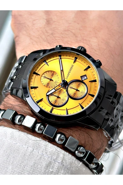 Chaperone Siyah Renk Fonksiyonlar Aktif Çelik Kordon  Erkek Kol Saati + BİLEKLİK HEDİYELİ By Reward ürün görseli 1