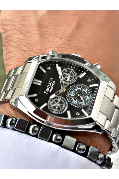Ferrucci Gümüş Renk Fonksiyonlar Aktif Kare Model Klasik Erkek Kol Saati + BİLEKLİK ürün görseli 1