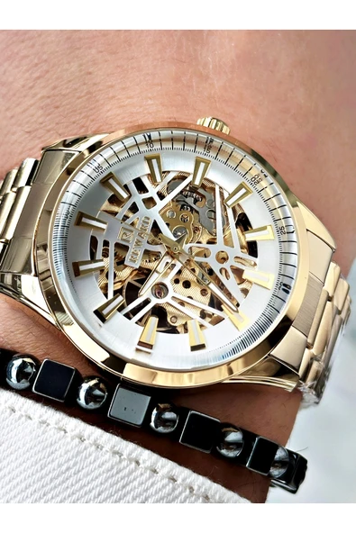 Reward Gümüş Renk İskelet Model Otomatik Çelik Kordon Erkek Kol Saati + BİLEKLİK ürün görseli 1