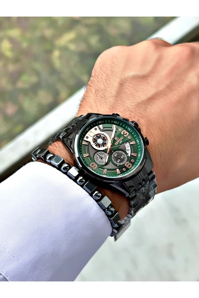 Ferrucci Siyah Renk Fonksiyonlu Rulet Fonksiyonlu Çelik Kordon Erkek Kol Saati + BİLEKLİK - Resim 2