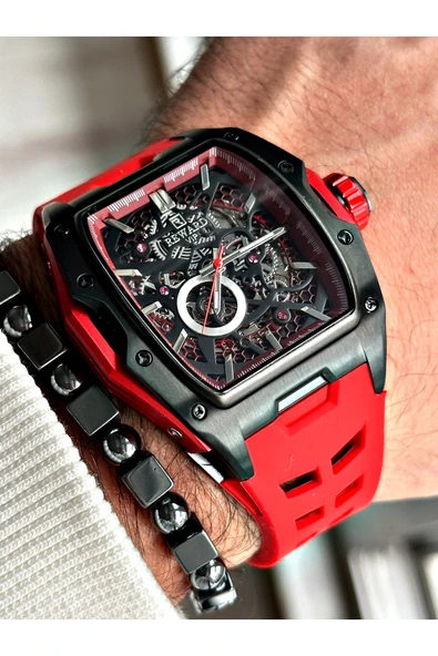 Reward Siyah Renk Çelik Kasa Otomatik Spor Silikon Business Erkek Kol Saati + BİLEKLİK ürün görseli 1