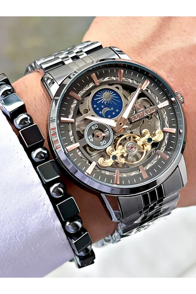 Reward Füme Renk Business Otomatik Orjinal Çelik Kordon Erkek Kol Saati + BİLEKLİK HEDİYELİ - Resim 2