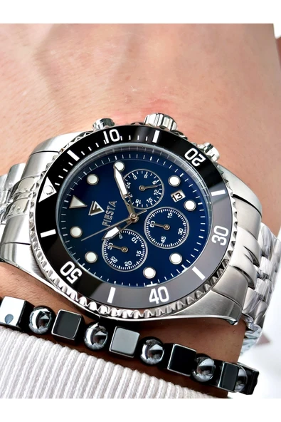 Fiesta Gümüş Renk Fonksiyonlu Çelik SK Mekanizma Çelik Erkek Kol Saati + BİLEKLİK - Resim 2