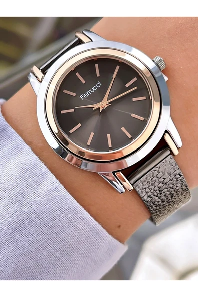 Ferrucci Füme Rose Gold Renk Sade Klasik Model Kadın Kol Saati - Resim 3