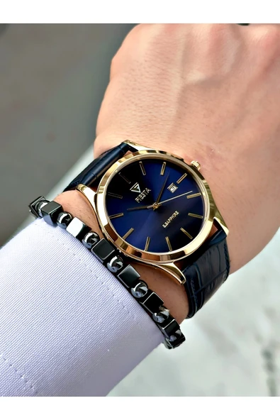 Fiesta Lacivert Renk Klasik Sade Model Çelik Kasa Erkek Kol Saati + BİLEKLİK - Resim 2