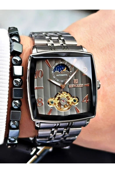 Reward Füme Renk Kare Mekanizma Otomatik Kurmalı Erkek Kol Saati + BİLEKLİK ürün görseli 1