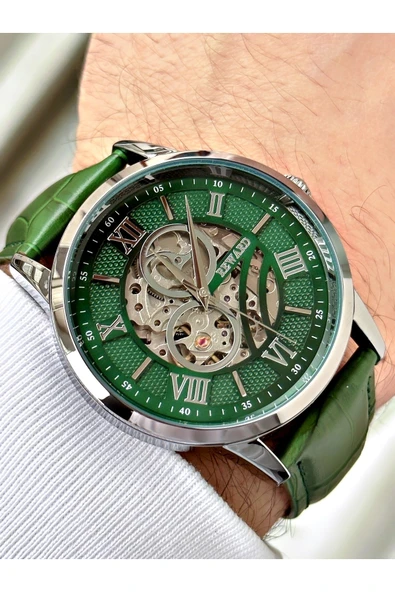 Reward Yeşil Renk Klasik Deri Kordon Otomatik Business Erkek Kol Saati + Bileklik Hediyeli ürün görseli 1
