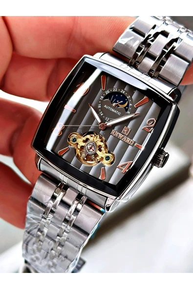 Reward Füme Renk Kare Mekanizma Otomatik Kurmalı Erkek Kol Saati + BİLEKLİK - Resim 3