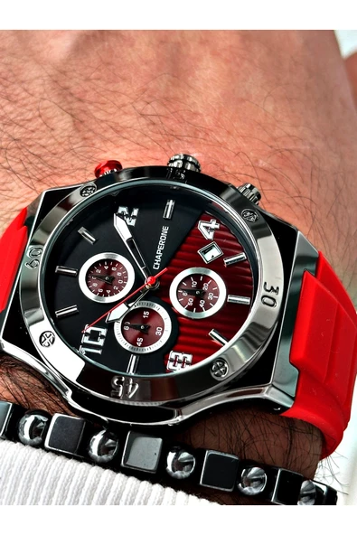 Chaperone Kırmızı Renk Spor Silikon Fonksiyonlar Aktif Garantili Erkek Kol Saati + BİLEKLİK By REWARD ürün görseli 1