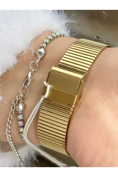 Ferrucci Altın Gold Renk Klasik Sade Model Kadın Kol Saati Taşlı Bileklik Hediyeli - Resim 4