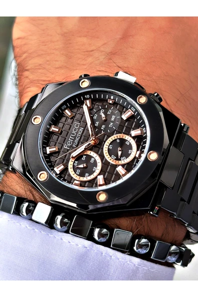 Ferrucci Siyah Renk Çelik Kordon Spor Model  Erkek Kol Saati + BİLEKLİK ürün görseli 1
