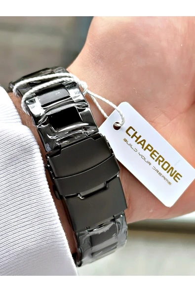 Chaperone Siyah Renk Klasik Sade Model Takvimli Erkek Kol Saati + BİLEKLİK HEDİYELİ By REWARD - Resim 5