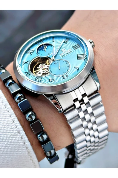 Reward Gümüş Renk Otomatik Mekanizma Roma Rakamlı Erkek Kol Saati + BİLEKLİK - Resim 4