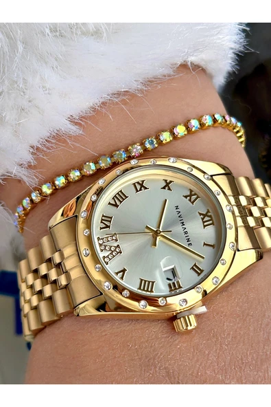 Navimarine Gümüş Renk Çelik Kordon Kadın Kol Saati + Bileklik Hediyeli - Resim 2