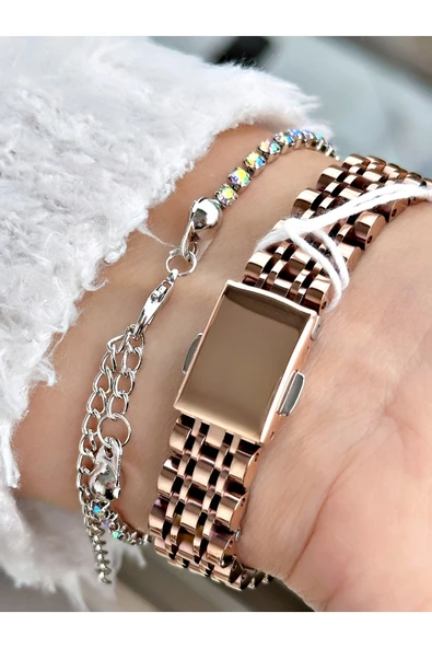 Ferrucci Rose Gold Renk Kesme Cam Şık Tasarım  Kadın Kol Saati + BİLEKLİK HEDİYELİ - Resim 3