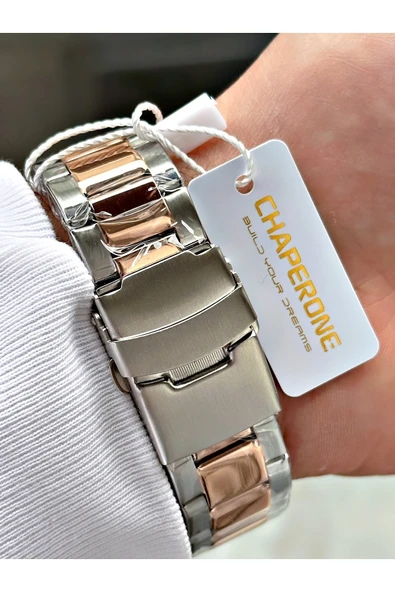 Chaperone Rose Gold Gümüş Renk Klasik Sade Model Takvimli Erkek Kol Saati Bileklik Hediyeli By Reward - Resim 5
