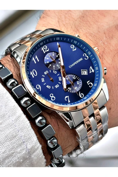 Chaperone Rose Gümüş Renk Rakamlı Fonksiyonlar Aktif  Erkek Kol Saati + BİLEKLİK HEDİYELİ By Reward - Resim 3