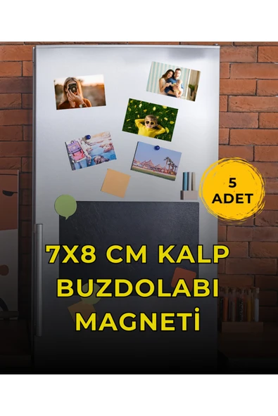 Buzdolabı Magneti 7x8 Cm Kalp Şeklinde Yüksek Kalite Magnet 5 Adet ürün görseli 1
