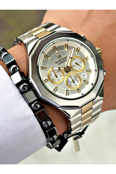 Reward Altın Gümüş Renk Model Fonksiyonlar Aktif Erkek Kol Saati + Bileklik Hediyeli ürün görseli 1