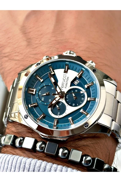 Ferrucci Gümüş Renk Fonksiyonlar Aktif  Erkek Kol Saati + BİLEKLİK ürün görseli 1