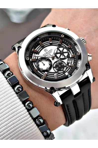 Reward Siyah Renk Deri Kordon Çelik Kasa Fonksiyonlu Erkek Kol Saati + BİLEKLİK - Resim 3