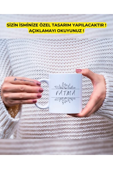 Baş Harf Çiçek Çerçeve Kupa Bardak Kişiye Özel Baskılı Hediye Bardak Mug Kahve Bardağı - Resim 2