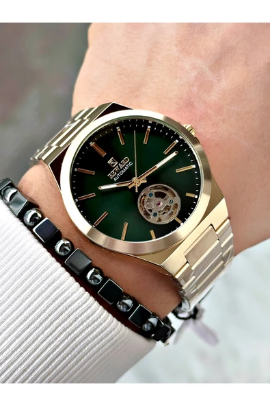 Reward Altın Renk Otomatik Kurmalı Çelik Kordon Erkek Kol Saati + BİLEKLİK - Resim 2