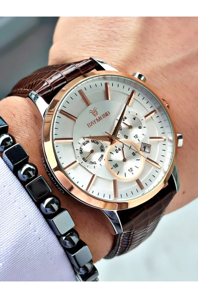 Raymond Kahve Renk Fonksiyonlar Aktif Çelik Kasa Erkek Kol Saati + BİLEKLİK - Resim 3