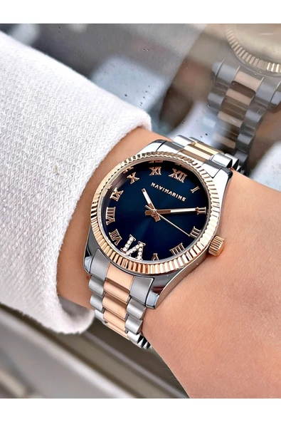 Navimarine Rosegold-gümüş Renk Çelik Kordon Kadın Kol Saati Bileklik Hediyeli - Resim 2
