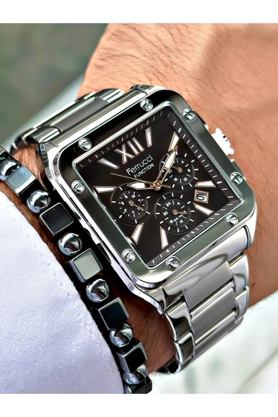 Ferrucci Gümüş Renk Kare Fonksiyonlar Aktif  Erkek Kol Saati + BİLEKLİK - Resim 4