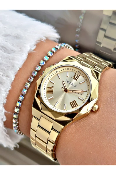 Ferrucci Altın Renk Çelik Kordon Yıldız Model Kadın Kol Saati + BİLEKLİK ürün görseli 1