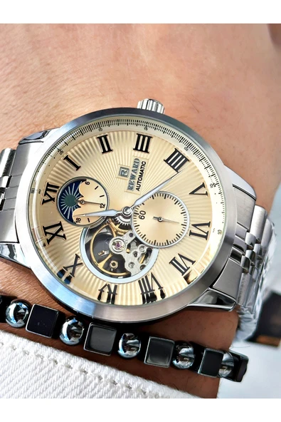 Reward Gümüş Renk Otomatik Mekanizma Roma Rakamlı Erkek Kol Saati + BİLEKLİK ürün görseli 1