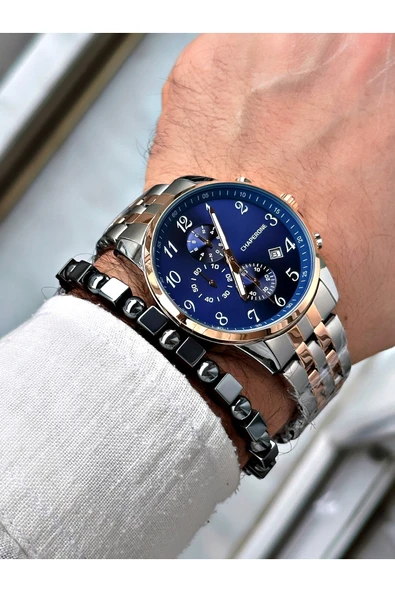 Chaperone Rose Gümüş Renk Rakamlı Fonksiyonlar Aktif  Erkek Kol Saati + BİLEKLİK HEDİYELİ By Reward - Resim 2