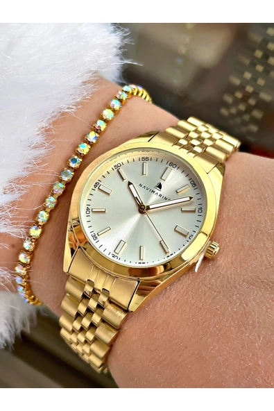 Navimarine Altın Renk Çelik Kordon Kadın Kol Saati + Bileklik Hediyeli ürün görseli 1