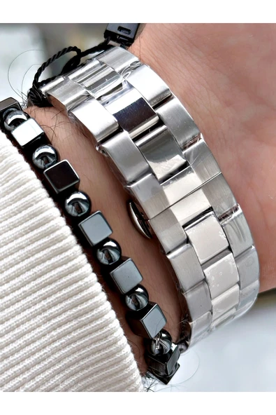 Reward Gümüş Renk Spor Fonksiyonlu Çelik Kordon Erkek Kol Saati + BİLEKLİK - Resim 4