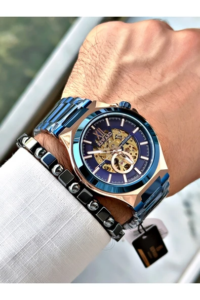 Reward Lacivert Renk Çelik Kasa kordon  Mekanizma Lüx Erkek Kol Saati + BİLEKLİK - Resim 3