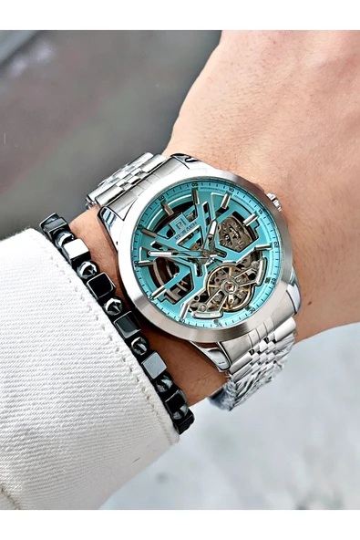 Reward Gümüş Renk Otomatik Mekanizma Çelik Kordon Erkek Kol Saati + BİLEKLİK - Resim 2