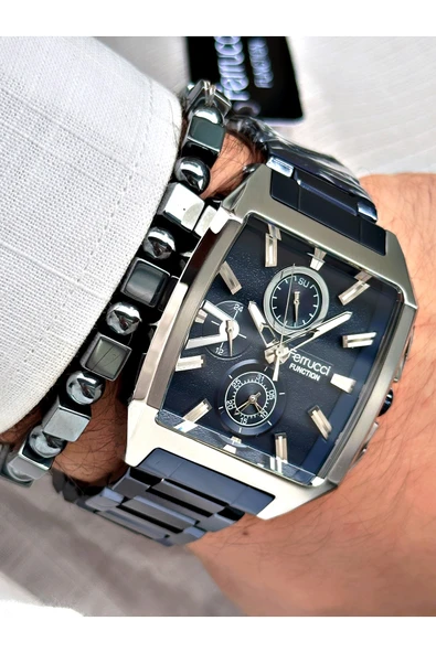 Ferrucci Lacivert Renk Kare Fonksiyonlu  Erkek Kol Saati + BİLEKLİK HEDİYELİ - Resim 4