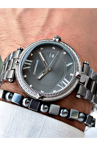 Chaperone Füme Renk Roma Rakamlı Sade Klasik Model Çelik Kordon Erkek Kol Saati + BİLEKLİK By Reward ürün görseli 1