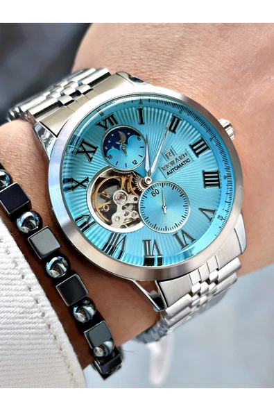 Reward Gümüş Renk Otomatik Mekanizma Roma Rakamlı Erkek Kol Saati + BİLEKLİK - Resim 3