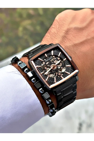 Ferrucci Siyah Renk Otomatik Kare Business  Mekanizma Erkek Kol Saati + BİLEKLİK - Resim 3