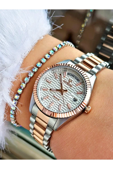 Raymond Rose Gümüş Renk Klasik Model Çelik Kasa Kordon Kadın Kol Saati + BİLEKLİK ürün görseli 1