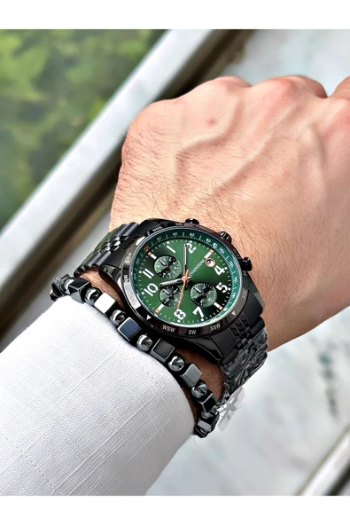 Chaperone Siyah Renk Rakamlı Model Takvimli  Fonksiyonlu Erkek Kol Saati  + BİLEKLİK HEDİYELİ By Reward - Resim 2