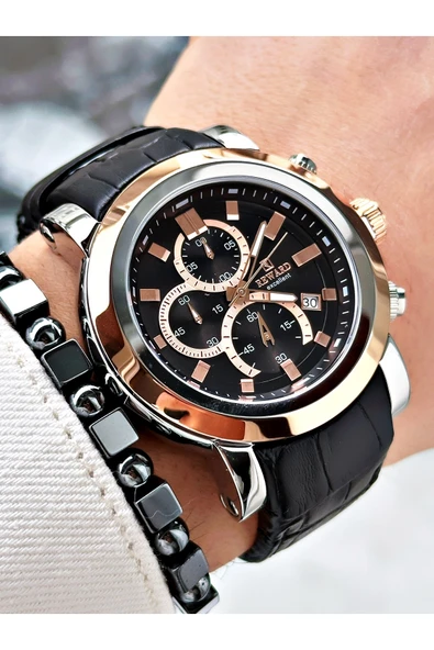 Reward Kahve Renk Çelik Kasa Fonksiyonlu Business Deri Kordon Erkek Kol Saati + BİLEKLİK - Resim 3