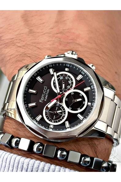 Ferrucci Gümüş Renk Çelik Kordon  Erkek Kol Saati GARANTİLİ + BİLEKLİK ürün görseli 1